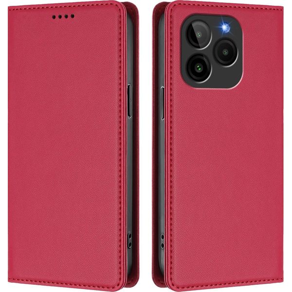 Custodia Per Telefono Cellulare Per Blu G54, Flip Cover In Finto Cuoio Antiurto Custodia Magnetica Con Supporto Rosso-image