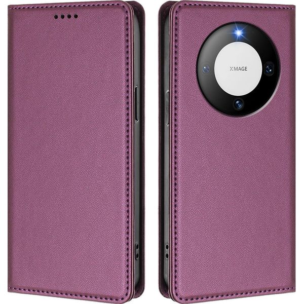 Custodia Per Huawei Mate 60, Flip Cover In Finto Cuoio Antiurto Magnetica Con Supporto Viola-image