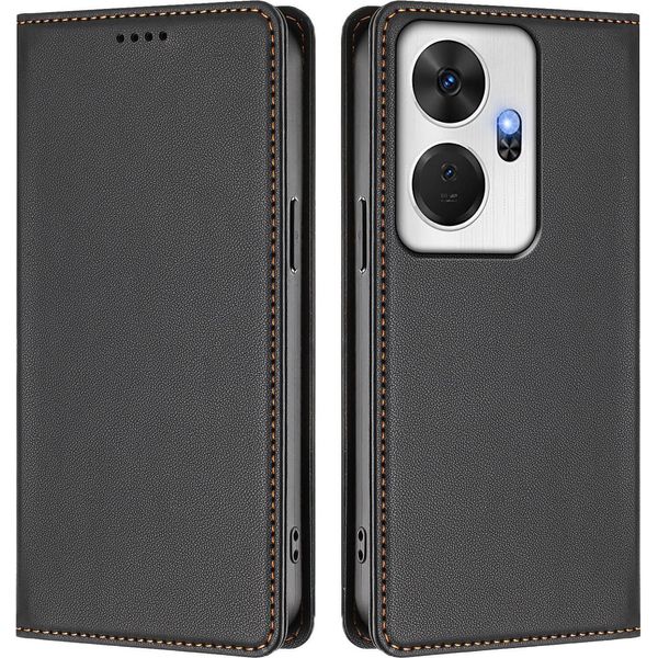 Custodia Per Cellulare Per Itel P55+, Flip Cover In Finto Cuoio Antiurto Magnetica Con Supporto Nero-image