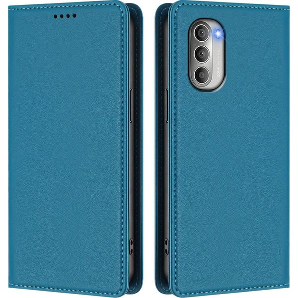 Custodia Per Motorola Moto G51 5G, Custodia Magnetica Antiurto In Finto Cuoio Flip Cover Con Supporto Blu-image