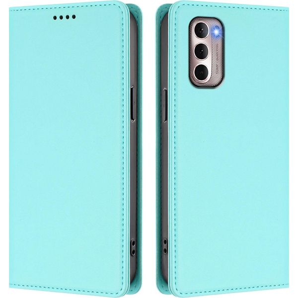 Custodia Per Motorola Moto G Stylus 2022 4G, Custodia Magnetica Antiurto Con Supporto In Finto Cuoio Flip Cover Turchese-image