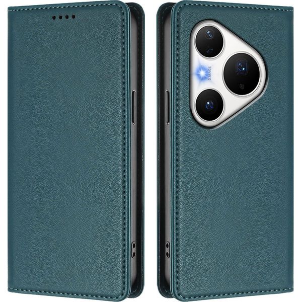 Custodia In Pelle Per Huawei Pura 80 Pro/Pura 80 Pro+, Custodia Flip Magnetica In Finto Cuoio Con Supporto Verde-image