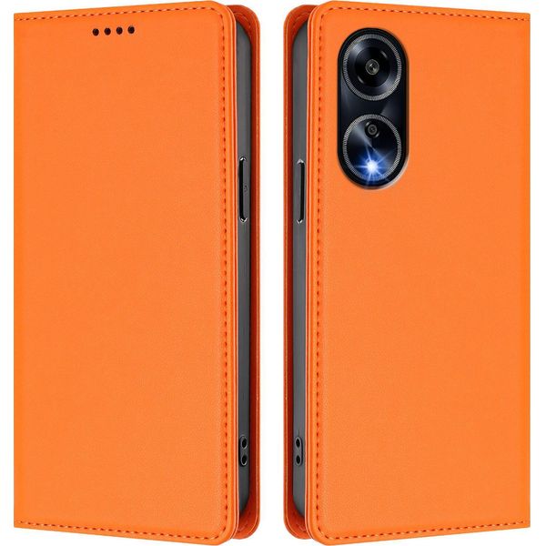 Custodia In Pelle Per Oppo A98 / Oppo A1 5G, Custodia Magnetica In Finto Cuoio Con Supporto Arancione-image