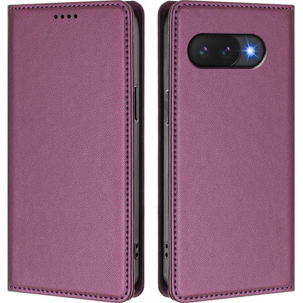 Custodia Per Google Pixel 9A, Flip Cover In Finto Cuoio Antiurto Magnetica Con Supporto Viola-image