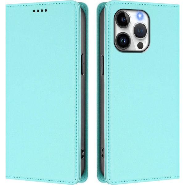 Custodia Per Iphone 16 Pro Max, Custodia Flip In Finto Cuoio Antiurto Magnetica Con Supporto Turchese-image