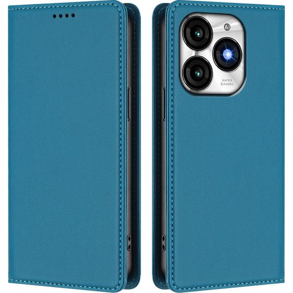 Custodia In Pelle Per Itel A70, Custodia Flip Magnetica In Finto Cuoio Con Supporto Lake Blu-image