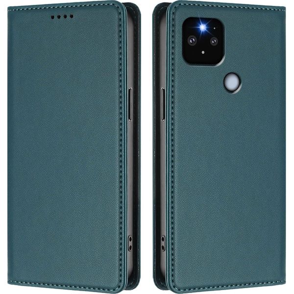 Custodia Per Google Pixel 5 Xl/Pixel 4A 5G, Flip Cover In Finto Cuoio Antiurto Magnetica Con Supporto Verde-image