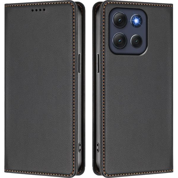 Custodia Per Motorola Moto G86 Power, Flip Cover In Finto Cuoio Antiurto Magnetica Con Supporto Nero-image