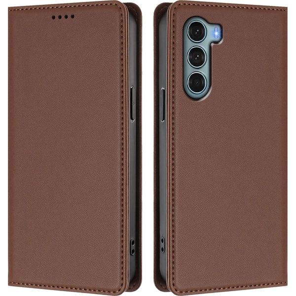 Custodia In Pelle Per Motorola Moto G200, Custodia Magnetica In Finto Cuoio Con Supporto Marrone-image