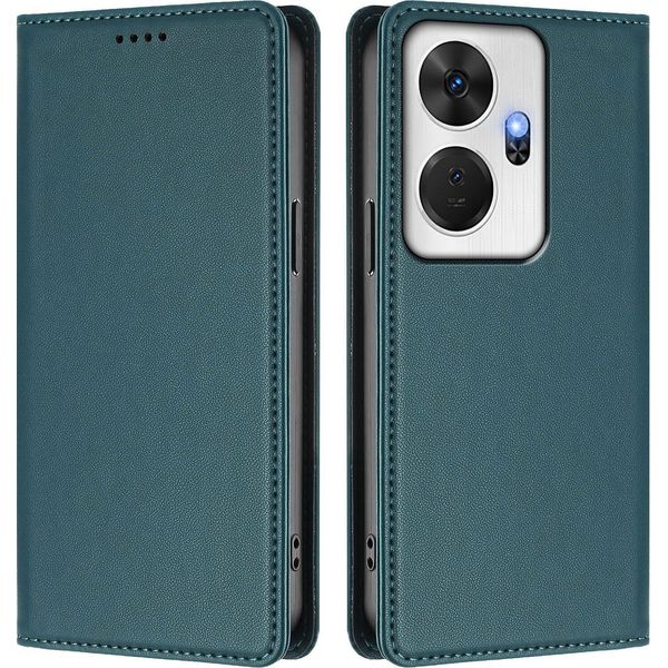 Custodia Per Cellulare Per Itel P55+, Flip Cover In Finto Cuoio Antiurto Magnetica Con Supporto Verde-image