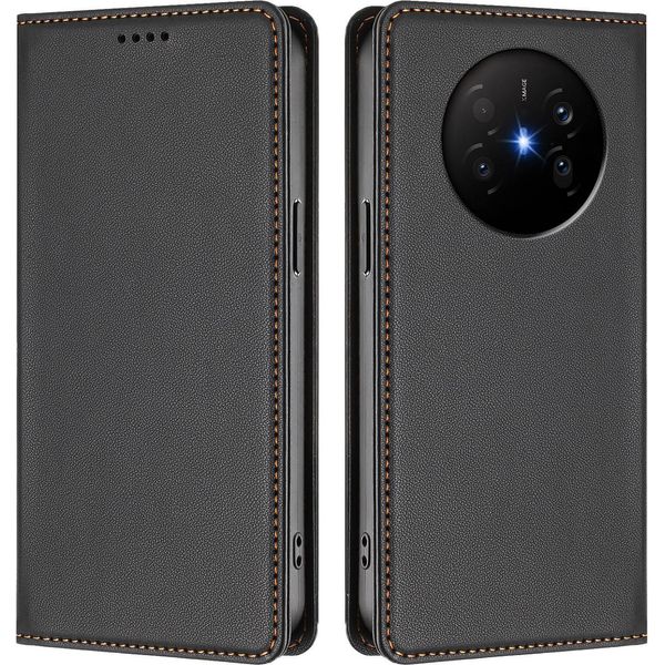 Custodia Per Huawei Mate 70 Air, Flip Cover In Finto Cuoio Antiurto E Magnetica Con Supporto Nero-image