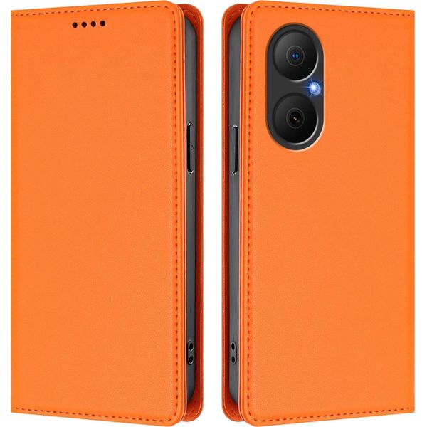 Custodia Per Telefono Cellulare Per Huawei Nova Y73, Flip Cover In Finto Cuoio Antiurto Custodia Magnetica Con Supporto Arancione-image