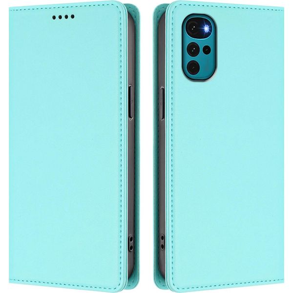 Custodia Per Motorola Moto G22 / Moto E22S, Flip Cover In Finto Cuoio Antiurto Magnetica Con Supporto Turchese-image