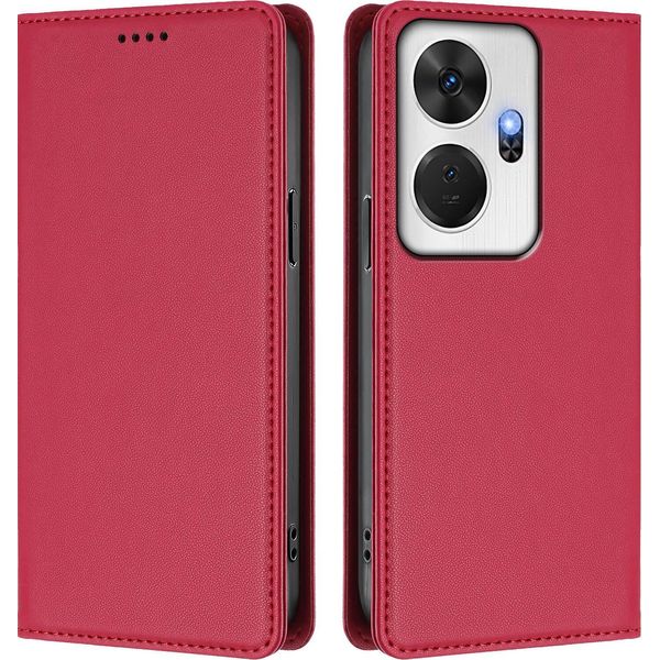 Custodia In Pelle Per Itel P55+, Custodia Flip Magnetica In Finto Cuoio Con Supporto Rosso-image