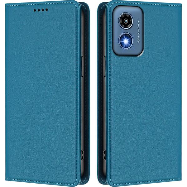 Custodia In Pelle Per Motorola Moto G 5G 2024, Custodia Flip Magnetica In Finto Cuoio Con Supporto Lake Blu-image