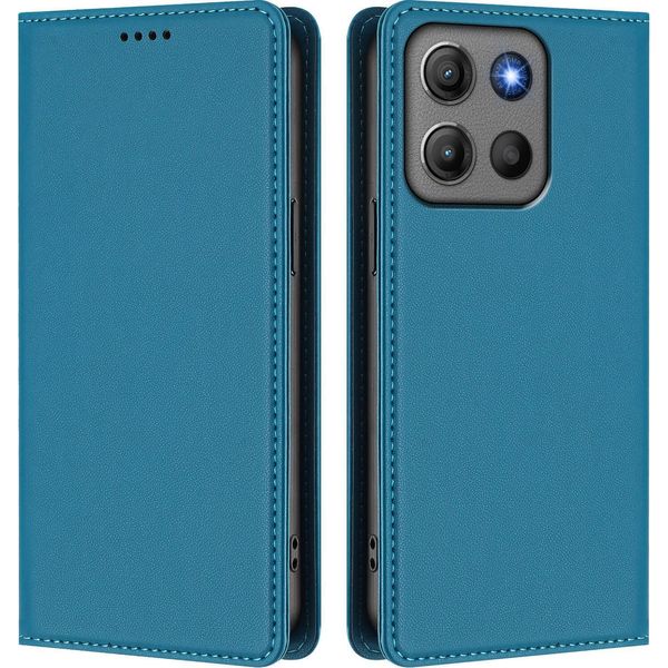 Custodia Per Motorola Moto G15/Moto G15 Power, Flip Cover In Finto Cuoio Antiurto Magnetica Con Supporto Blu-image