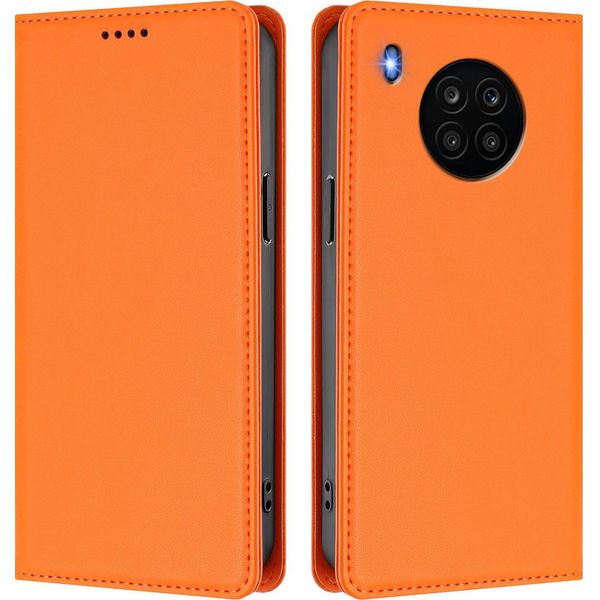 Custodia In Pelle Per Huawei Nova 8I / Honor 50 Lite, Custodia Magnetica Flip In Finto Cuoio Con Supporto Arancione-image