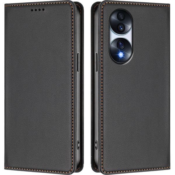 Custodia Per Telefono Cellulare Per Honor 70 Pro, Flip Cover In Finto Cuoio Antiurto Magnetica Con Supporto Nero-image