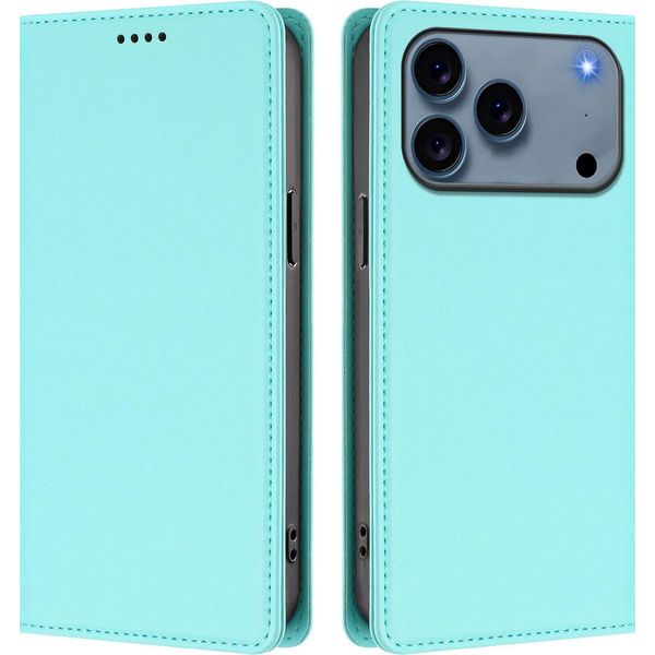 Custodia Per Iphone 17 Pro, Flip Case In Finto Cuoio Custodia Magnetica Antiurto Con Supporto Turchese-image