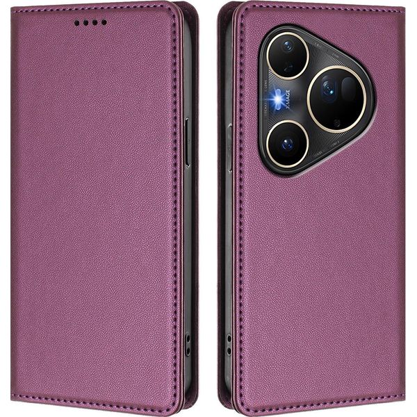 Custodia Per Telefono Cellulare Per Huawei Pura 80 Ultra, Flip Cover In Finto Cuoio Antiurto Magnetica Con Supporto Viola-image