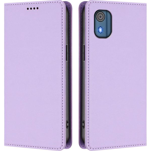 Custodia Per Telefono Cellulare Per Nokia C02, Flip Cover In Finto Cuoio Antiurto Magnetica Con Supporto Viola-image