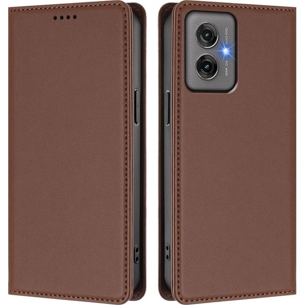 Custodia Per Cellulare Per Motorola Moto G55, Flip Cover In Finto Cuoio Antiurto Magnetica Con Supporto Marrone-image