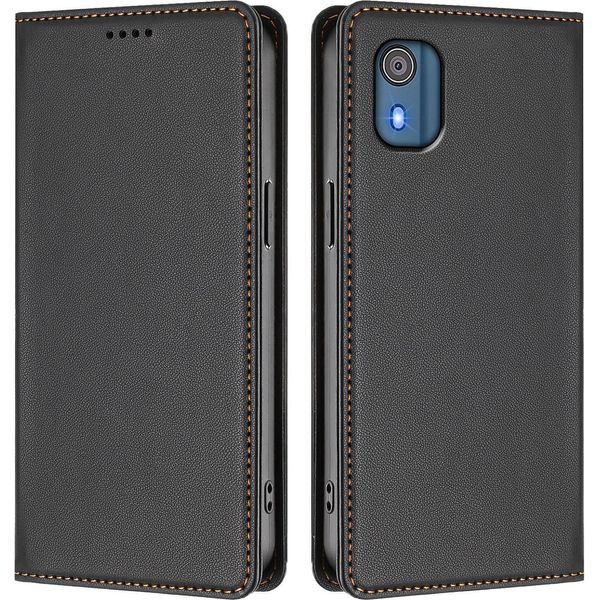 Custodia In Pelle Per Nokia C02, Flip Case Magnetico In Finto Cuoio Con Supporto Nero-image