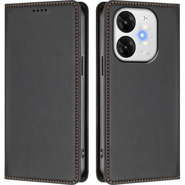 Custodia Per Telefono Cellulare Per Itel A80, Flip Cover In Finto Cuoio Antiurto Custodia Magnetica Con Supporto Nero-image