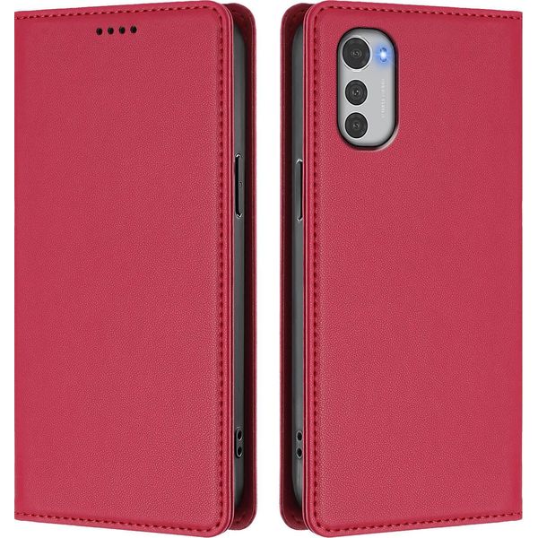 Custodia In Pelle Per Motorola Moto E32, Custodia Magnetica In Finto Cuoio Con Supporto Rosso-image