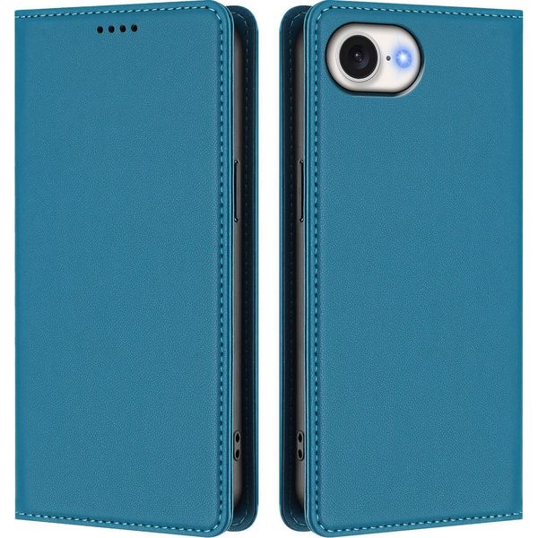 Custodia Per Iphone 16E, Flip Cover In Finto Cuoio Antiurto Magnetica Con Supporto Blu-image