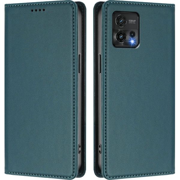 Custodia Per Cellulare Per Motorola Moto G72, Flip Cover In Finto Cuoio Antiurto Magnetica Con Supporto Verde-image