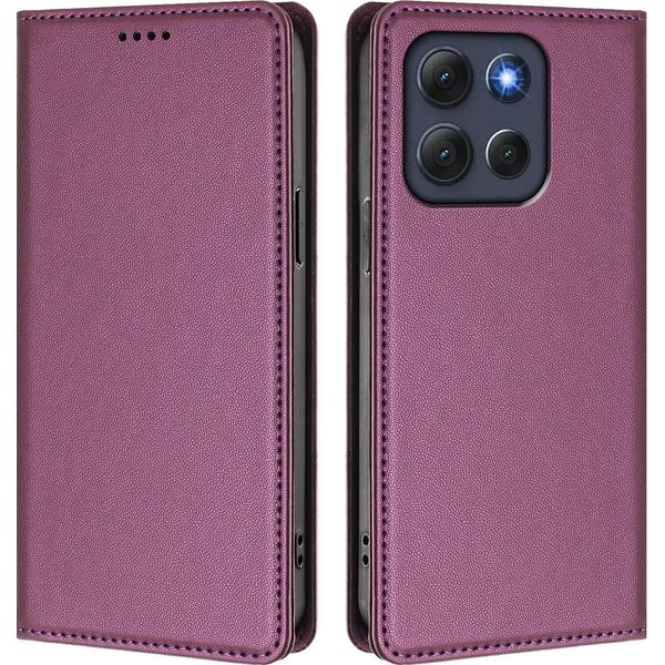 Custodia Per Motorola Moto G86 Power, Flip Cover In Finto Cuoio Antiurto Magnetica Con Supporto Viola-image