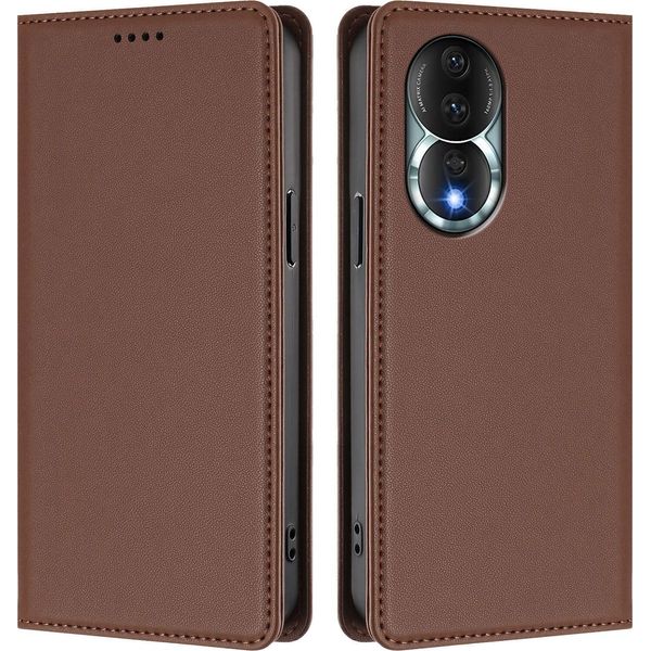 Custodia Per Telefono Cellulare Per Honor 80, Flip Cover In Finto Cuoio Antiurto Magnetica Con Supporto Marrone-image