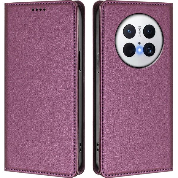 Custodia Per Huawei Mate 70 Pro/Mate 70 Pro+, Flip Cover In Finto Cuoio Antiurto Magnetica Con Supporto Viola-image