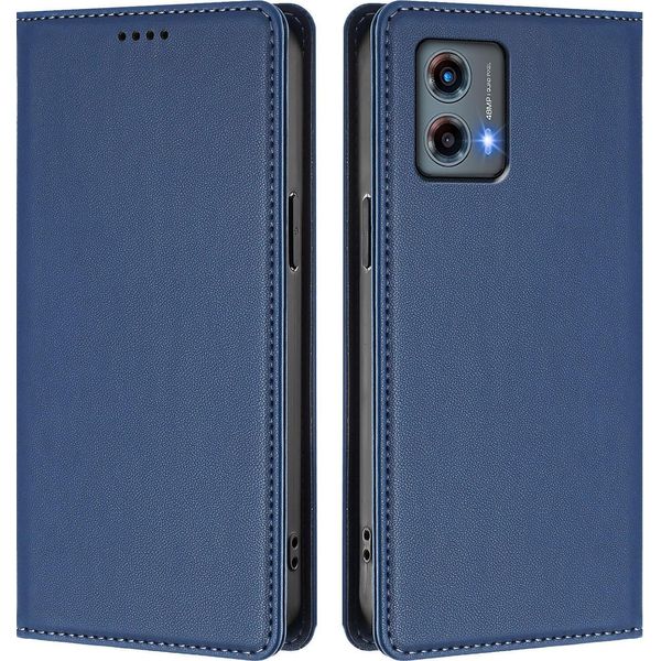 Custodia Per Motorola Moto G 5G 2023, Flip Cover In Finto Cuoio Antiurto Magnetica Con Supporto Blu Scuro-image