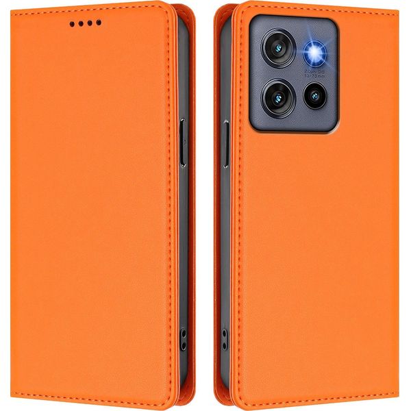 Custodia In Pelle Per Motorola Edge 60 Stylus/Moto G Stylus 5G 2025, Custodia Flip Magnetica In Finto Cuoio Con Supporto Arancione-image
