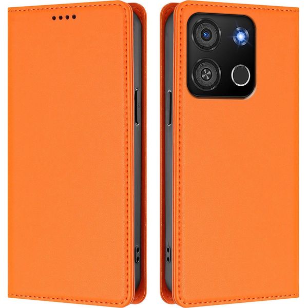 Custodia In Pelle Per Itel A05S, Custodia Magnetica In Finto Cuoio Flip Con Supporto Arancione-image