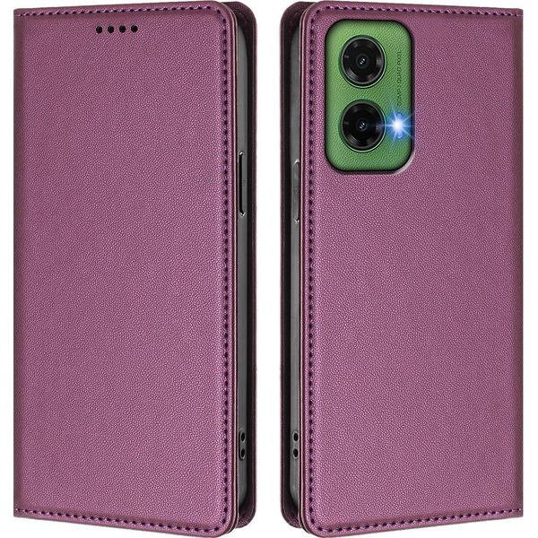Custodia Per Cellulare Per Motorola Moto G35, Flip Cover In Finto Cuoio Antiurto Magnetica Con Supporto Viola-image