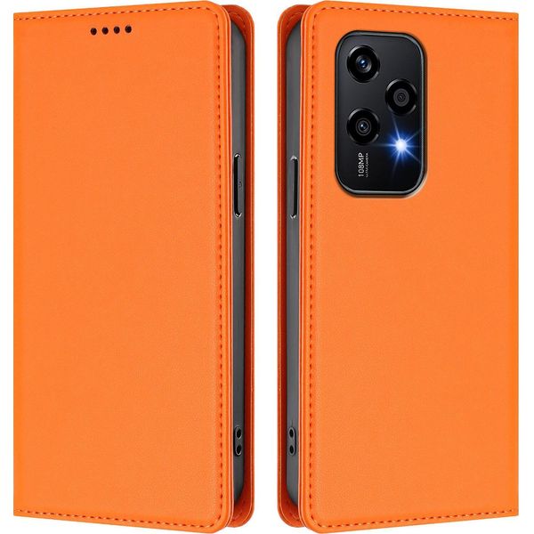 Custodia In Pelle Per Honor 200 Lite, Custodia Flip Magnetica In Finto Cuoio Con Supporto Arancione-image