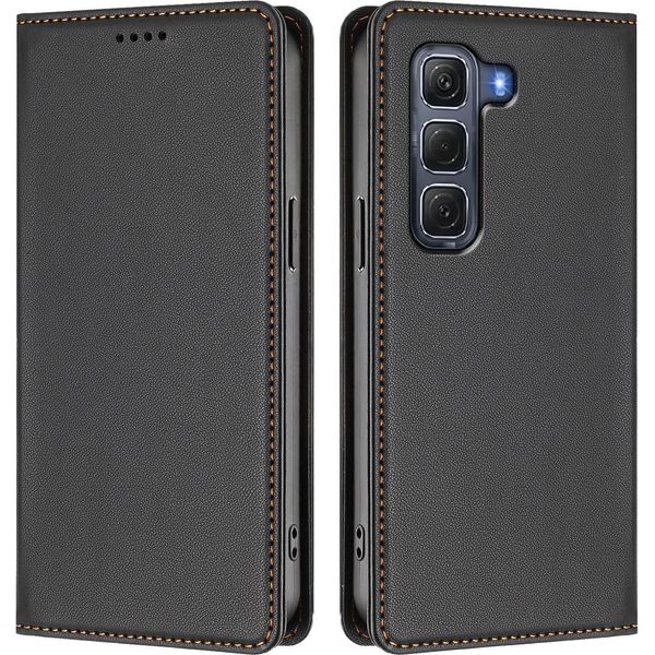 Custodia In Pelle Per Infinix Hot 60 Pro 4G, Custodia Flip Magnetica In Finto Cuoio Con Supporto Nero-image