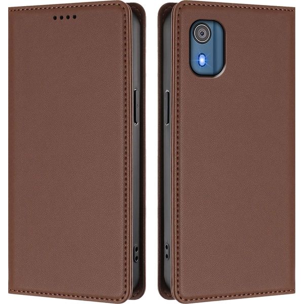 Custodia In Pelle Per Nokia C02, Custodia Flip Magnetica In Finto Cuoio Con Supporto Marrone-image