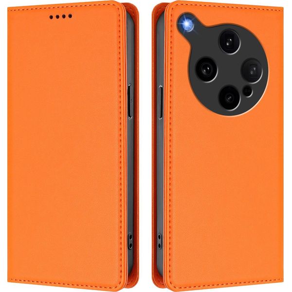 Custodia In Pelle Per Oppo Find X8 Ultra, Custodia Flip Magnetica In Finto Cuoio Con Supporto Arancione-image