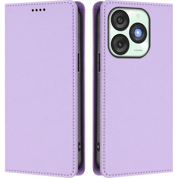 Custodia Per Cellulare Per Itel A50, Flip Cover In Finto Cuoio Antiurto Magnetica Con Supporto Viola-image