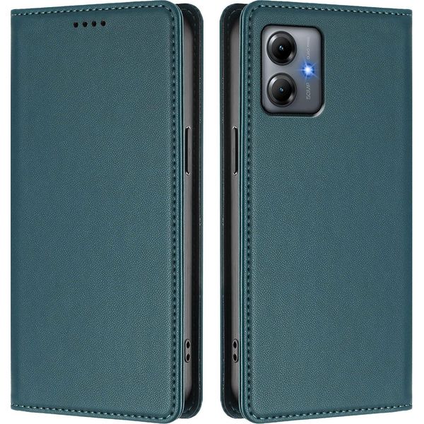 Custodia Per Motorola Moto G14, Flip Cover In Finto Cuoio Antiurto Magnetica Con Supporto Verde-image