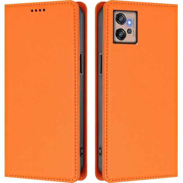 Custodia Per Motorola Moto G32, Flip Cover In Finto Cuoio Antiurto Magnetica Con Supporto Arancione-image