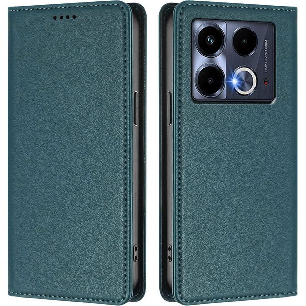 Custodia In Pelle Per Infinix Note 40 4G, Custodia Magnetica In Finto Cuoio Con Supporto Verde-image