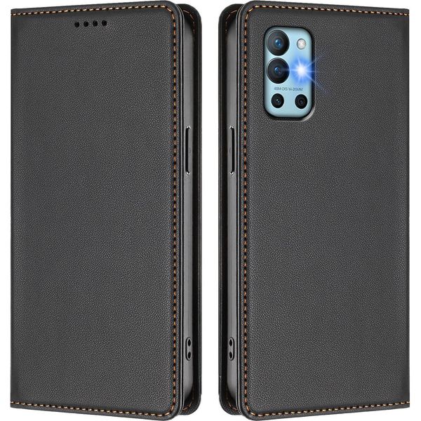 Custodia In Pelle Per Oneplus 8T /Oneplus 9R, Flip Case Magnetico In Finto Cuoio Con Supporto Nero-image
