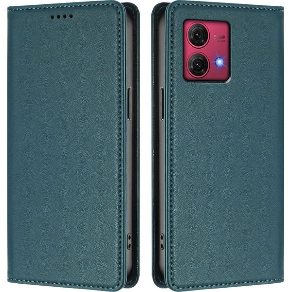 Custodia In Pelle Per Motorola Moto G84, Custodia Flip Magnetica In Finto Cuoio Con Supporto Verde-image