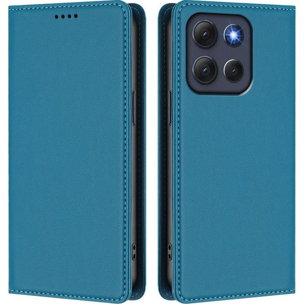 Custodia In Pelle Per Motorola Moto G86, Custodia Flip Magnetica In Finto Cuoio Con Supporto Lake Blu-image