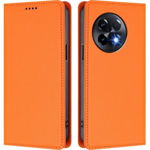 Custodia In Pelle Per Oneplus 11R, Custodia Flip Magnetica In Finto Cuoio Con Supporto Arancione-image